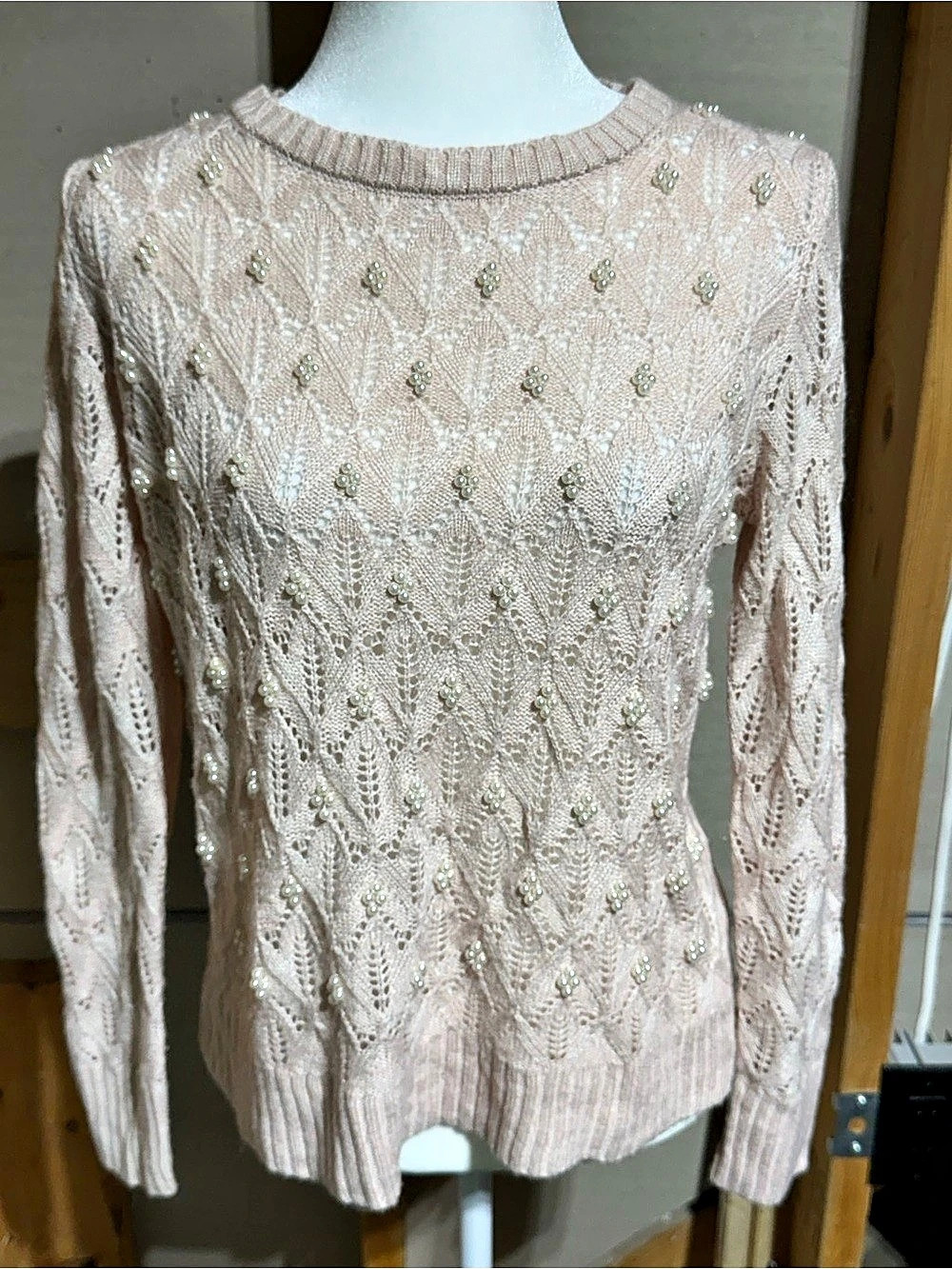 CUPIO Embellished Knit Sweater in Pink Size Medium